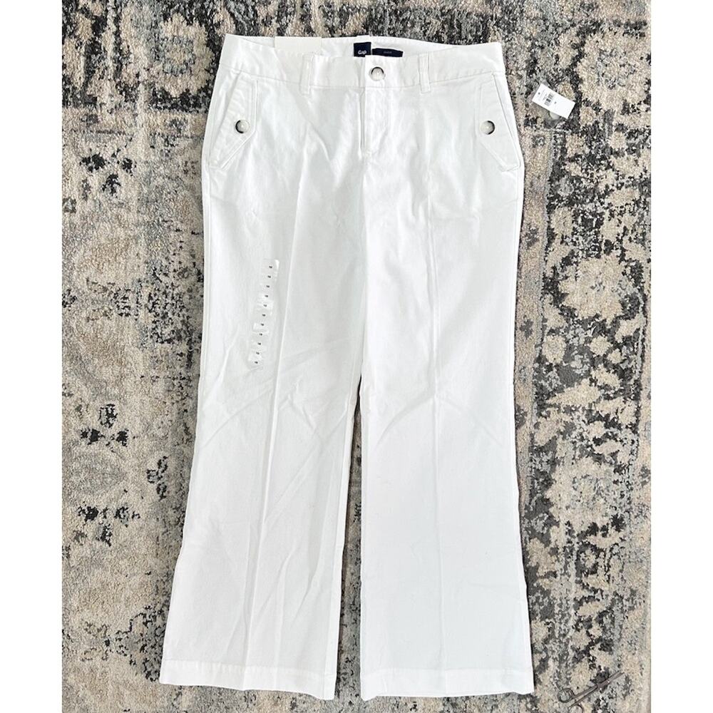 Gap White Wide Leg Cotton Stretch Trouser Pants Hip Slung Fit Women’s 10 NWT